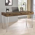 thumbnail image 5 of Maklaine 3-drawer Farmhouse Wood Writing Desk in Brown Oak and Chrome, 5 of 5