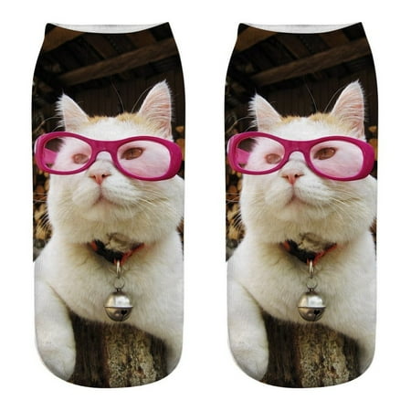 

ZMHEGW Women Socks 3D Novelty Crazy Funny Cat Ankle Cute Colorful Cartoon Low Cut Short Socks For Women
