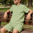 thumbnail image 2 of Fnooota Boys Summer Outfit Sets, Short Sleeve Cotton Linen Summer 2 Piece Kids' Clothing Sets Green Size 13-14 T, 2 of 6