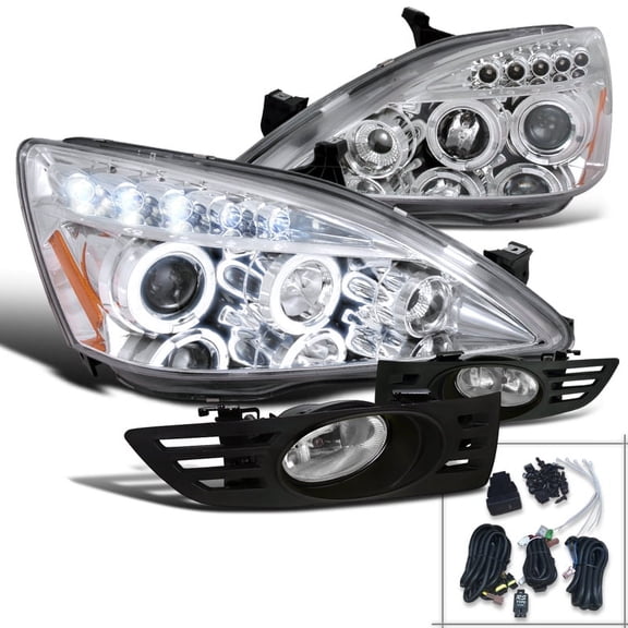 Spec-D Tuning Chrome Projector Headlights LED Bumper Clear Corner Lamps Compatible with Honda Accord Left Right Pair Headlamps Assembly
