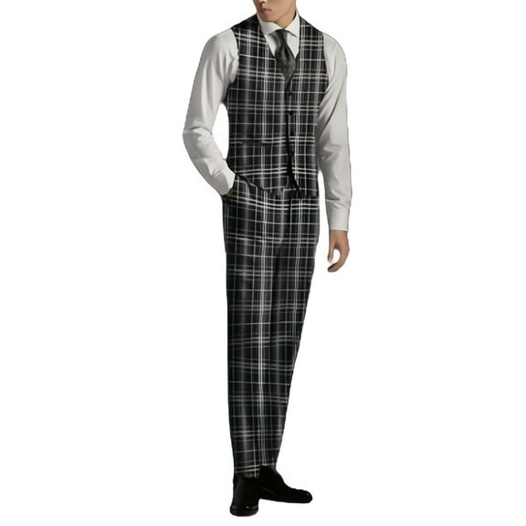 i.Finelong Plaid Suit Vest and Trousers Set, Men's