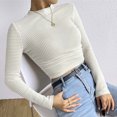 thumbnail image 5 of BLVB Women's Fall Spring Long Sleeve Shirts Casual Crew Neck Ruched Slim Fitted Going out Crop Tops, 5 of 9