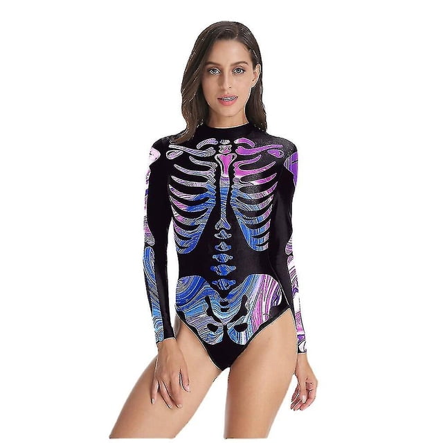 Skeleton Printing Swimsuit Zipper Long Sleeve One Piece Triangle Halloween Costumes