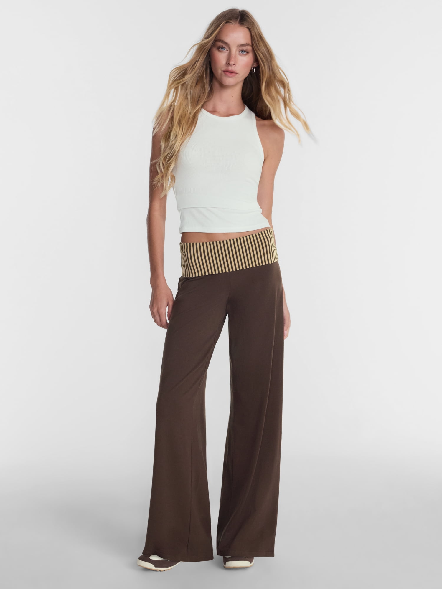 No Boundaries Foldover Wide Leg Pants, 31'' Inseam, Women's XXS-XXL