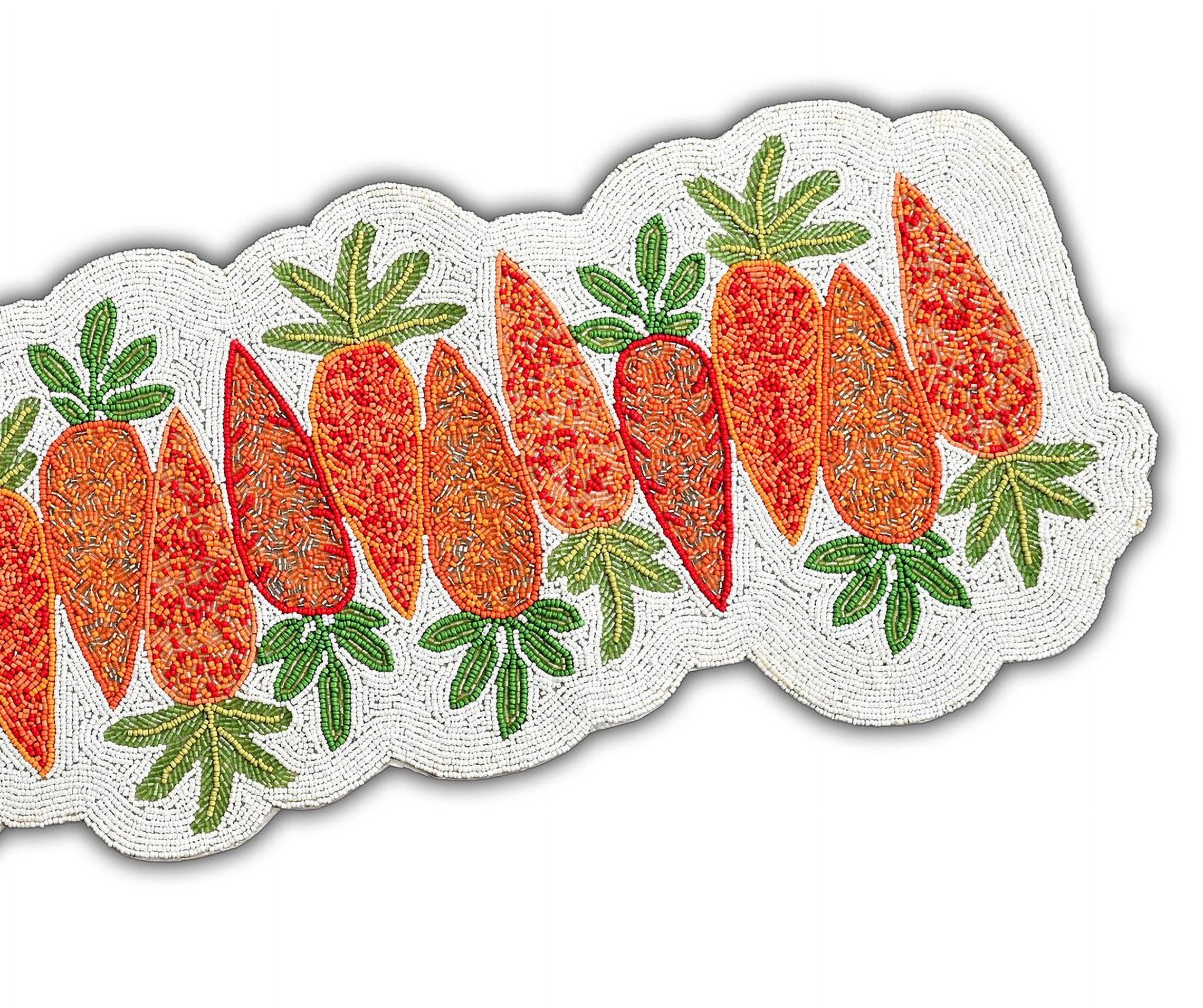 Handmade Beads Table Runner, Carrots Design Table Runner, Easter Tableware 13X36 Inch
