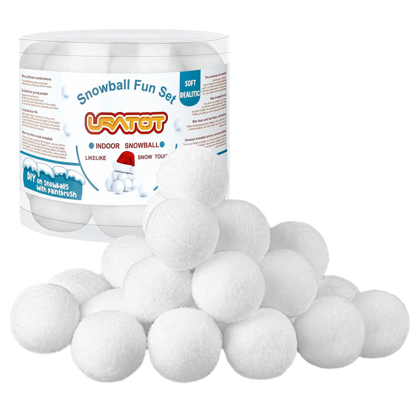 URATOT 25 Pack Snow Toy Balls for Kids Indoor, Plush Snow Fake Balls Soft  Artificial Snow Fight Balls Set with Boxes for Winter Interactive Throwing