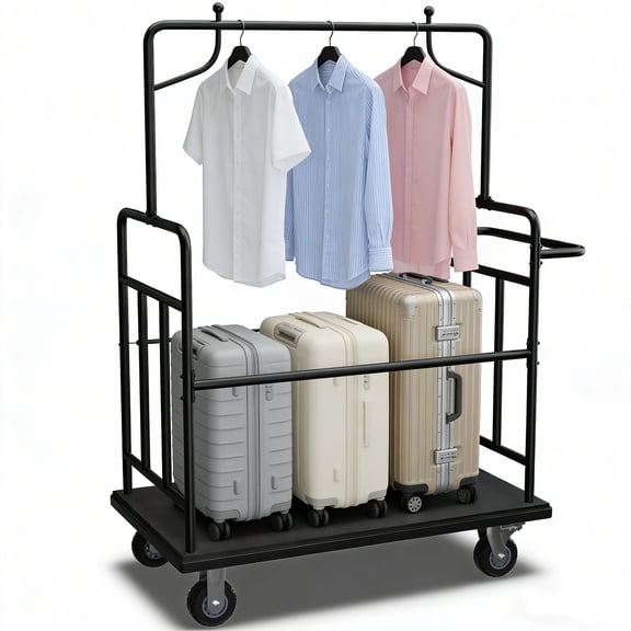 HOHYN 65.15"H x 42.51"W Heavy Duty Commercial Luggage Cart, 1300 lbs Load Capacity Hotel Luggage Trolley with 5" Quiet Wheels & Black Carpeted Deck
