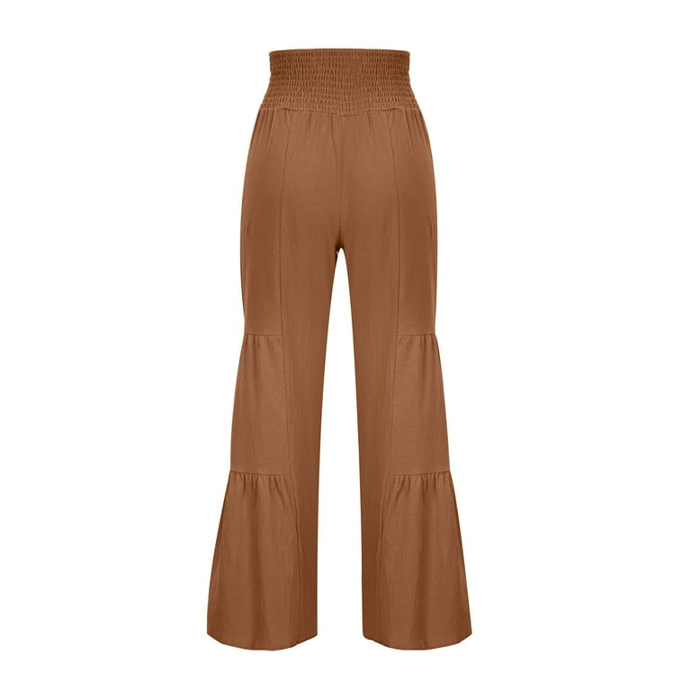 Bigersell Bootcut Pants for Women Full Length Women's Fashion Casual High  Waist Elastic Waist Drawstring Straps Solid Color Ruffle Wide Leg Long Pants  Pant Overalls for Ladies 