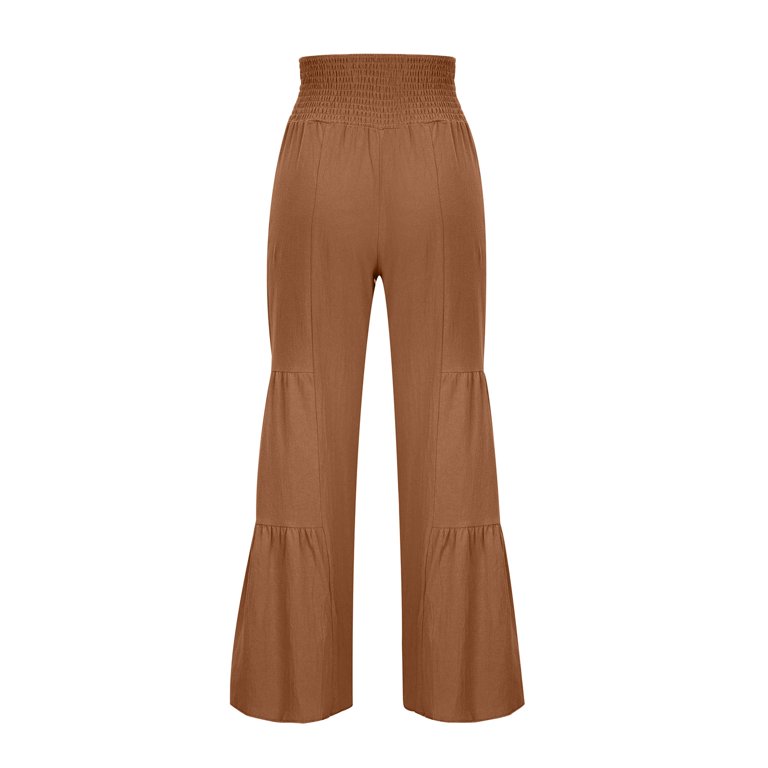 Bigersell Bootcut Pants for Women Full Length Women's Fashion Casual High  Waist Elastic Waist Drawstring Straps Solid Color Ruffle Wide Leg Long Pants  Pant Overalls for Ladies 