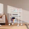 thumbnail image 3 of CATGOOD 3 Tier Rolling Cart on Wheels, Multifunctional Mesh Utility Cart with 4 Side Hooks for Home Bathroom Kitchen Office Living Room, White, 3 of 16