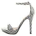 thumbnail image 2 of YDN Women Sexy Single Strap Open Toe Stiletto High Heel Sandals Ankle Strap Platform Pumps Dress Shoes Size 7 Checkered, 2 of 4