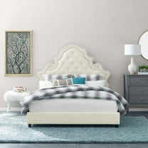 Modway Valentina Queen Tufted Nailhead Performance Velvet Platform Bed in Ivory