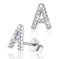 thumbnail image 1 of Silvora Pendientes de plata esterlina con inicial de circonita cúbica letra A, 1 of 8