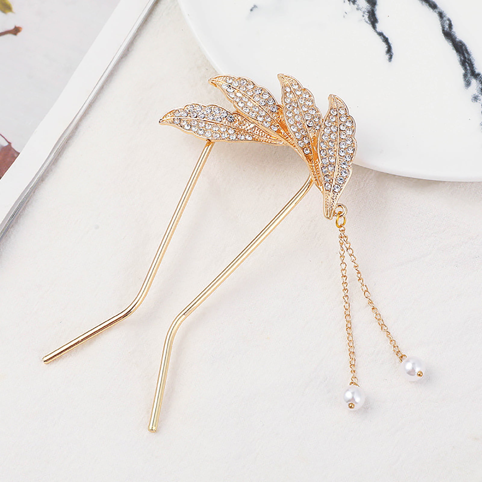 Jiaroswwei U-shaped Faux Pearls Tassel Hair Fork Gift Women