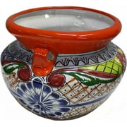Small-Sized Cherato Mexican Colors Talavera Ceramic Garden Pot