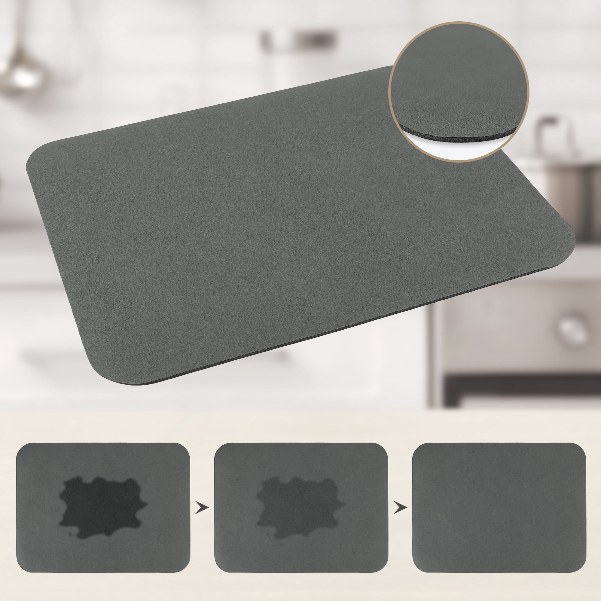 Unique Bargains Diatomaceous Stone Dish Countertop Drying Mat Black 15.7*11.8 inch