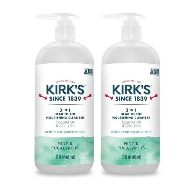 Limpiador líquido Kirk's 3 en 1, nutritivo para la cabeza a los pies, 960 ml, paquete de 2