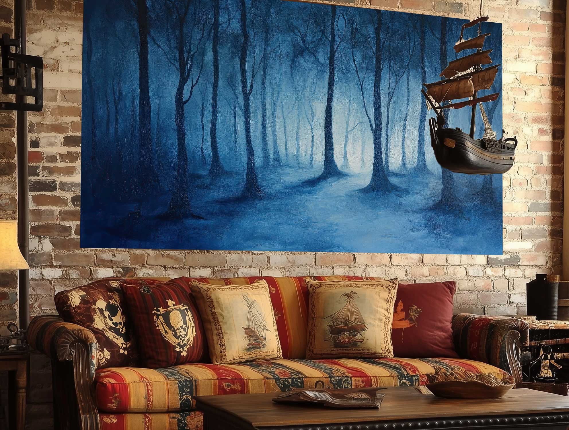 5X3ft Haunted Mist Forest Backdrop Mysterious Foggy Dark Forest Creepy Scene Scary Trees Foggy Woods Twilight Misty Camping Themed Oil painting style Photography Backdrop Studio Props