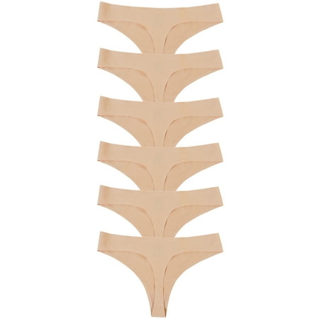 GaaiKei Womens Mid-Rise Seamless Thongs Comfy Ladies Underwear G-Strings Panties,6-Pack,Nude,Size 6