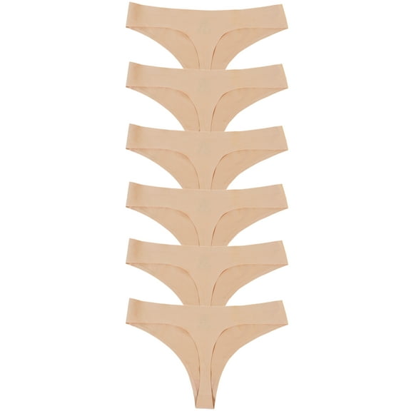 GaaiKei Womens Mid-Rise Seamless Thongs Comfy Ladies Underwear G-Strings Panties,6-Pack,Nude,Size 4