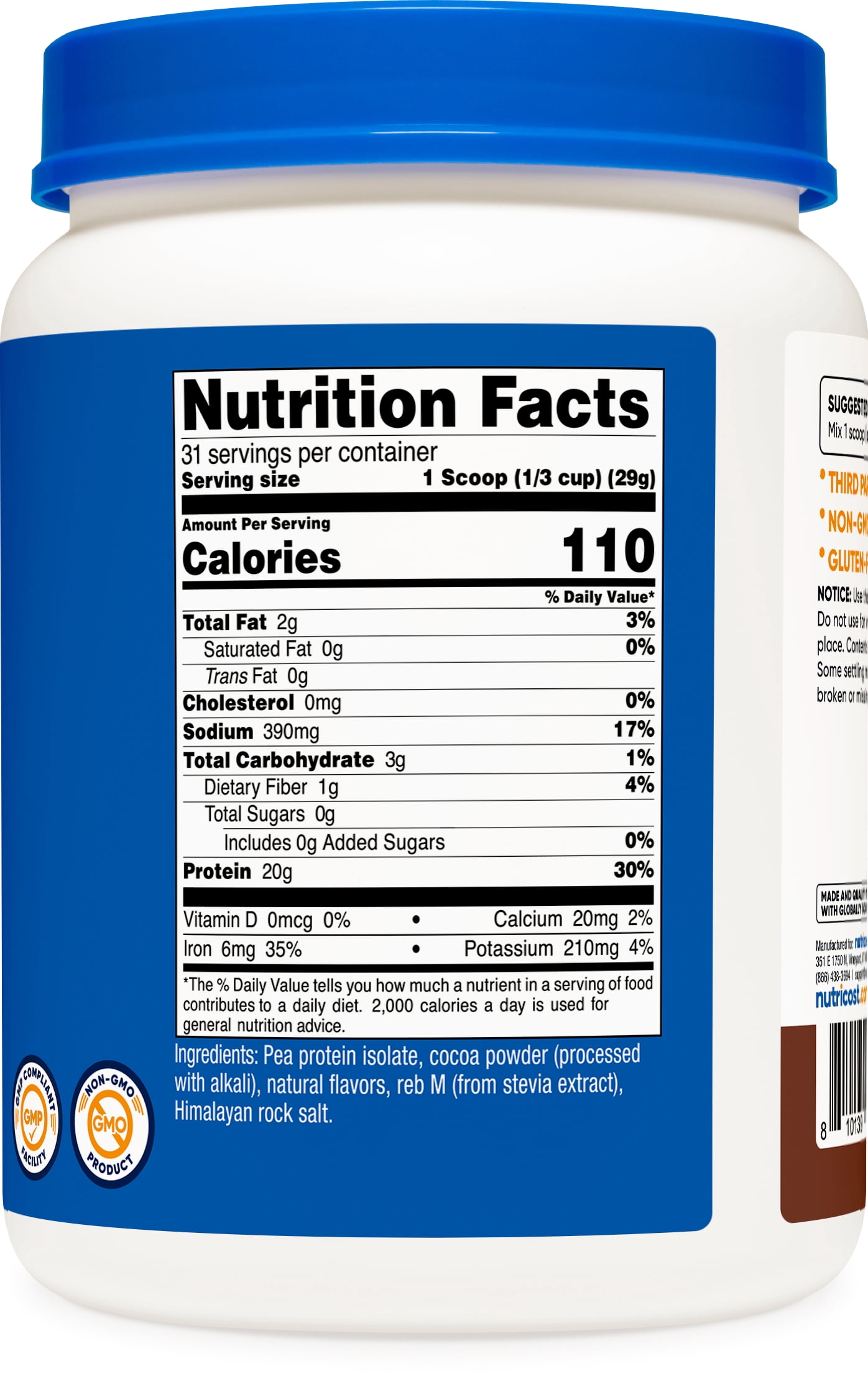 Nutricost Pea Protein Powder (2 LBS) Chocolate - 20g of Vegan Pea Protein Isolate, GMO-Free, Gluten-Free, 31 Servings