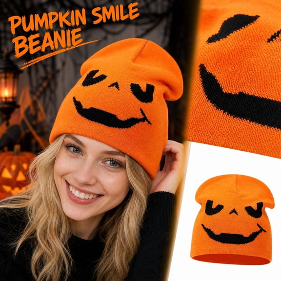 Halloween Beanie Knitted Hats for Women Men Soft Slouchy Hat Autumn Winter Gothic Funny Pumpkin Cap Party Orange