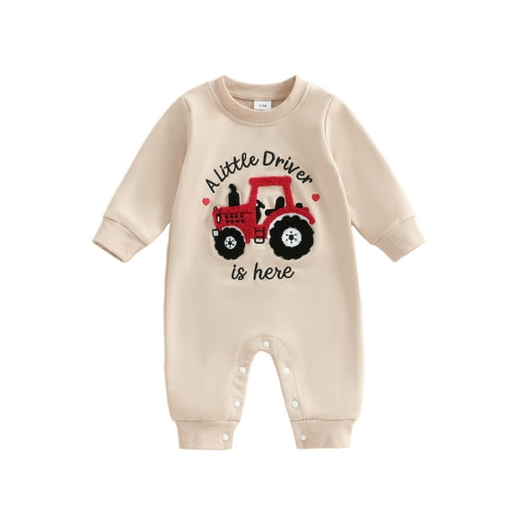 BemeyourBBs Baby Boy Spring Fall Winter Clothes Newborn Baby Boys Hospital Going Home Outfit One Piece Romper A Little Driver is Here Letters Tractor Printed Long Sleeve Jumpsuit Bodysuit
