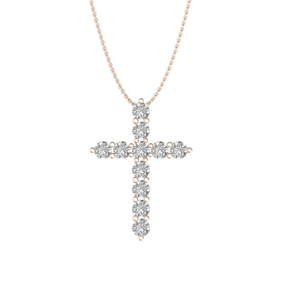 1/2 Carat Diamond Cross Pendant Necklace in 14K Rose Gold - IGI Certified (Silver Chain Included)