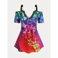 thumbnail image 1 of Camiseta Talla Extra Hombro Descubierto Estampado Mariposa Rosegal  Camisetas tallas grandes, 1 of 5