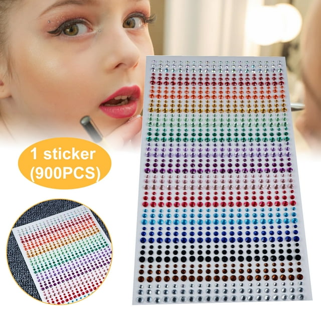 Lubelski 900Pcs/Sheet Rhinestone Stickers Self Adhesive DIY Decoration 3/4/5mm 3D Faux Gem Embellishment Stickers for Face