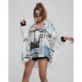 thumbnail image 4 of Women's Loose Fit Oversized Button-Up Top with Batwing Sleeves High-Low Hem Printed with Newspaper Design GY2749 White, 4 of 5