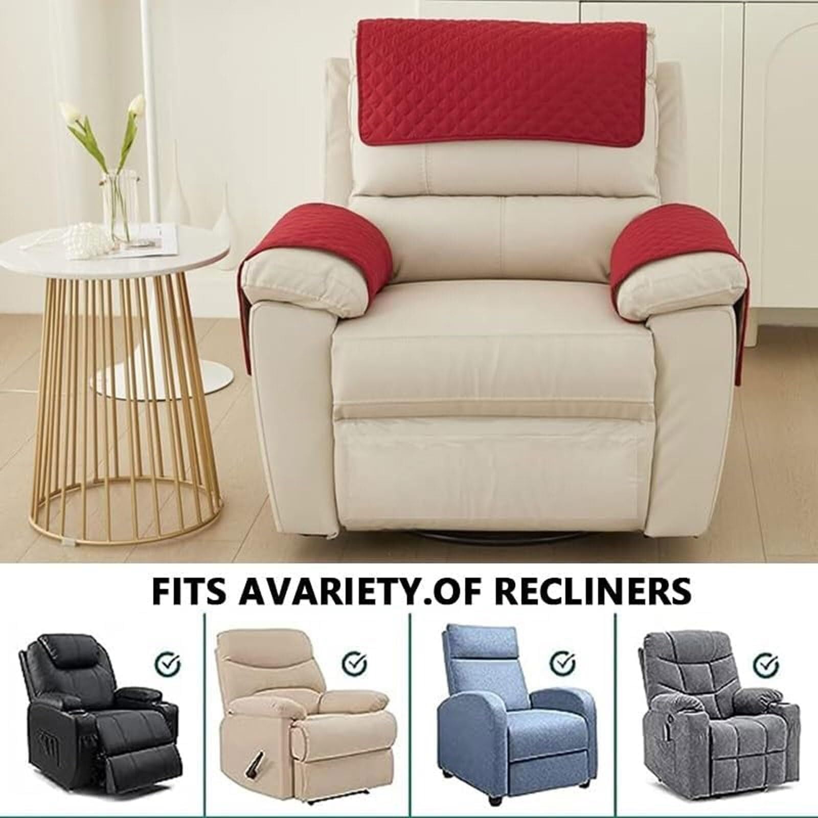 BH-JJSMGS Armrest Cover, Recliner Chair Protector,Sofa Armrest Cover,1/2/3 Seater Sofa Armrest Covers Headrest Cover Waterproof Nonslip Sofa Slipcover With Side Pocket