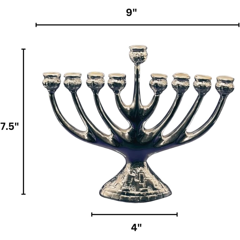 Silver Menorah with Jerusalem Scenes Base photo 2