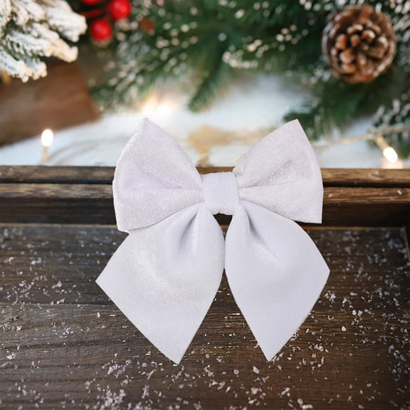 1Pc White Large Velvet Christmas Bow Set Flocked Ribbon Decoration Indoor Outdoor Wreath Tree Garland Gift Packaging Holiday Home Decor,20x15cm,by JASKFLY