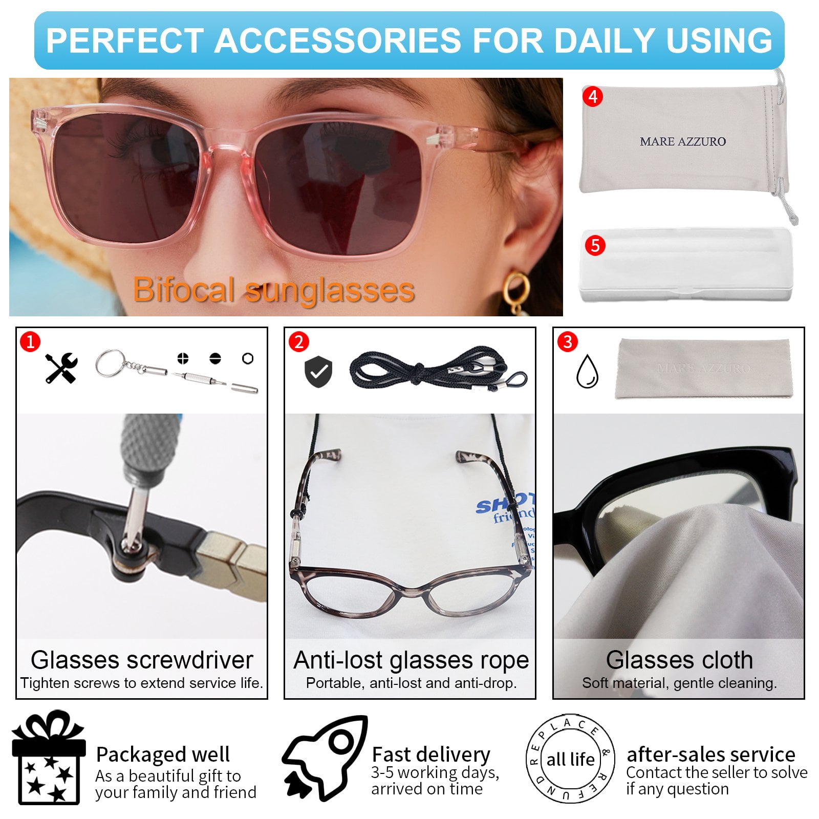 MARE AZZURO Bifocal Reading Sunglasses Women Trendy Square Outdoor Readers 0.0 1.0 1.5 2.0 2.5 3.0 3.5 4.0 (Pink, 1.00)