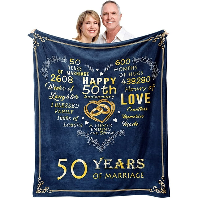 LHSHID Gifts for 50th Anniversary Blanket 50th Golden Wedding Anniversary Couple Gifts for Dad Mom Grandparents 50 Years of Marriage Throw Blankets Gift for Husband Wife 40"x50"