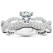 Pompeii 1ct Pave Natural Diamond Engagement Infinity Wedding Ring Set 14K White Gold
