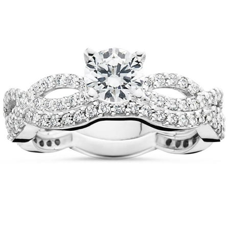 Pompeii 1ct Curve Diamond Engagement Wedding Ring Set 14K White Gold (G/H,I1)