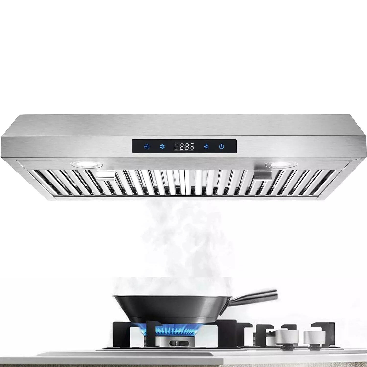 Under Cabinet Range Hood 30 inch Stainless Steel Kitchen Hood 600 CFM Stove Filter Touch Control LED Lights Ductless Range Hoods with Touch Control,3-Venting Kitchen hood,Stainless Steel Vent Hood,