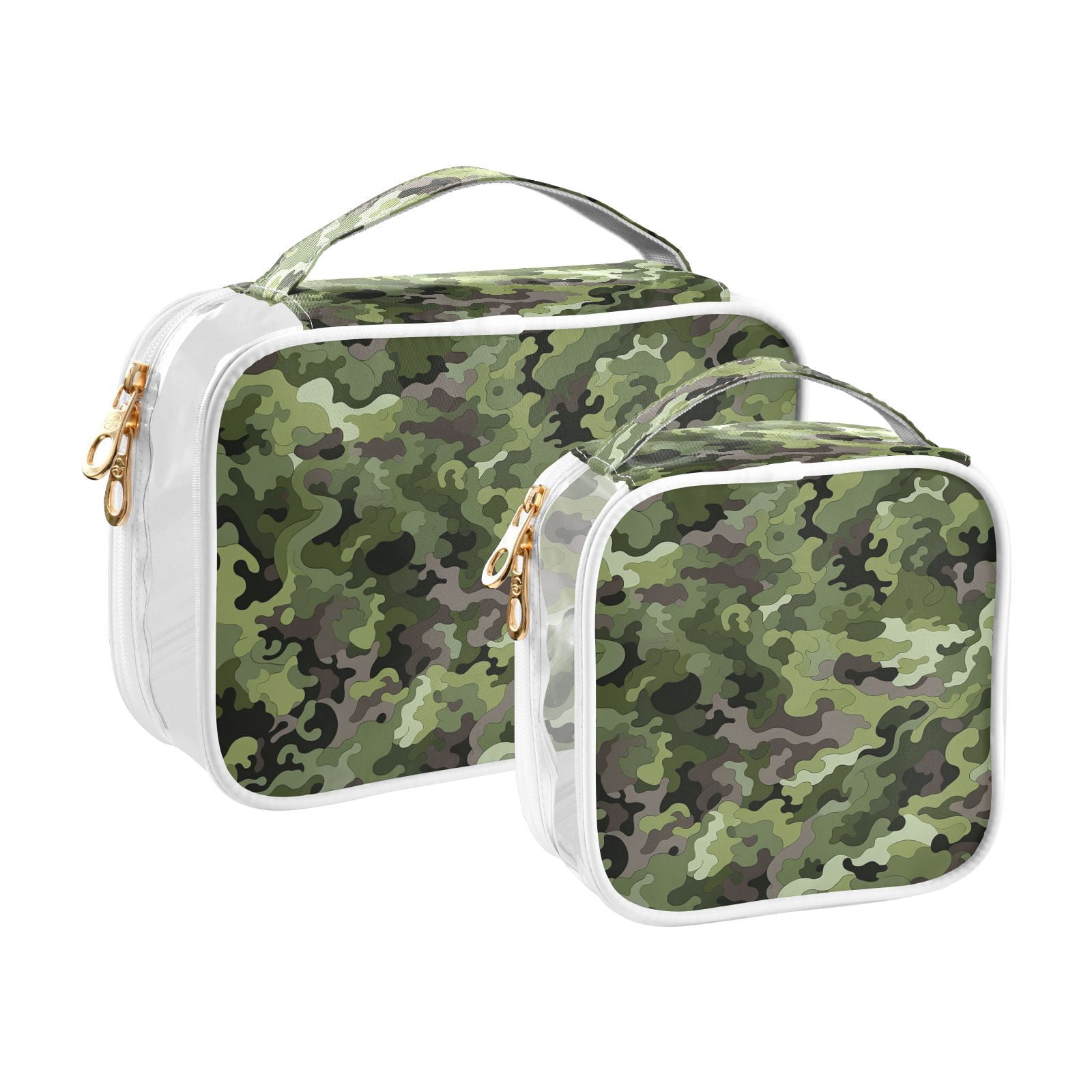 Clear Makeup Bags with Handle Large Opening 2 Pack Set Toiletry Bag Quart Size Bag, for Women Man Traveling Travel Essentials, Toiletries and Other. Camouflage