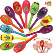 JOYIN 24 Pcs Cinco De Mayo Mini Wooden Maracas Musical Fun Party Favors for Birthday Party Favors, Mexican Fiesta Decorations, Luau Photo Props, Carnivals Event, Taco Tuesday, Musical Instrument