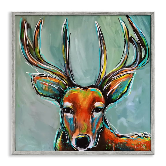 Stupell Industries Contemporary Modern Urban Deer Gray Framed Giclee Art, 12 x 12, by Karrie Evenson