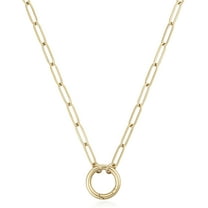 14K Gold Plated Open Circle Carabiner Link Paperclip Necklace with Charm Holder Pendant, Jewelry Gifts for Women