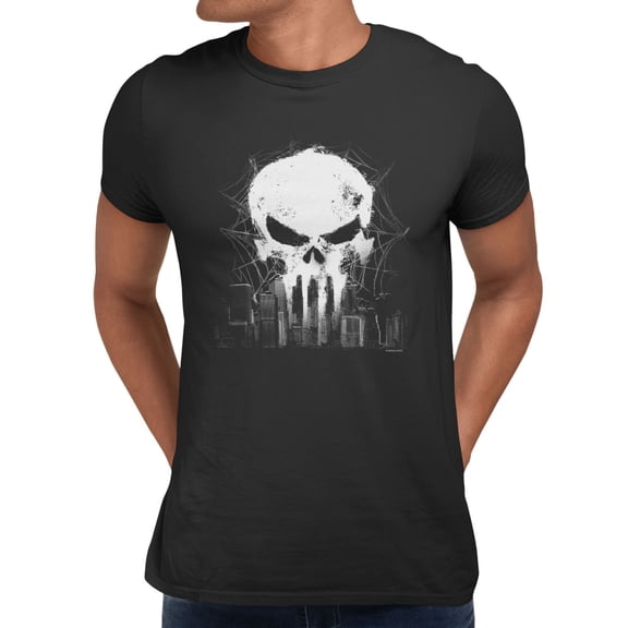 Marvel Spider-Man Brand New Day Men's Skull Web City Grid T-Shirt (Black, S-XXXL)
