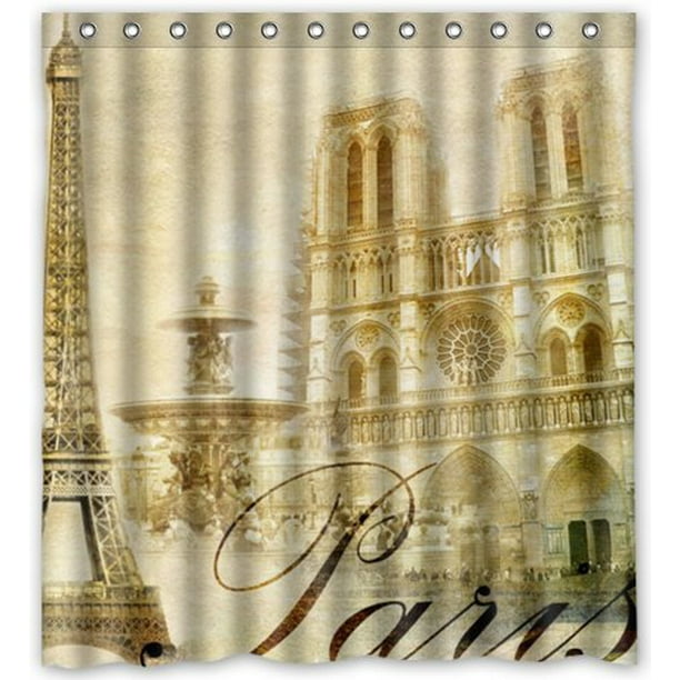 HelloDecor Impresion in Paris Shower Curtain Polyester Fabric Bathroom