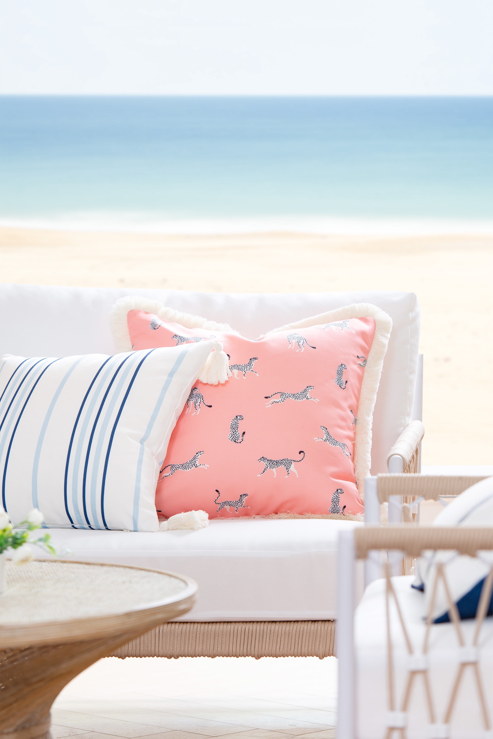 Hofdeco Premium Tropical Patio Indoor Outdoor Pillow Cover Only, 20"x20" Water Resistant for Backyard, Couch, Pink Leopard Fringe