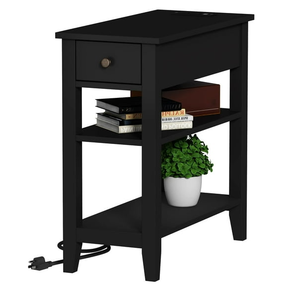 ChooChoo End Table with Hidden Drawer,Sofa Side Table Living Room with Charging Station