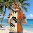 thumbnail image 4 of Women’s Casual Summer Hawaiian Print Cold Shoulder Short Sleeve T Shirt with Tie Straps and Round Neckline for Daily Wear Light Brown XL, 4 of 4
