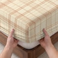 thumbnail image 3 of King Size Fitted Sheet Set - Check Plaid 3 Piece Bedding Sets 16" Deep Pocket Fitted Sheet with 2 Pillowcases, Orange Grids Stripes Modern Minimalist Brushed Microfiber Hotel Luxury Bed Sheets, 3 of 9