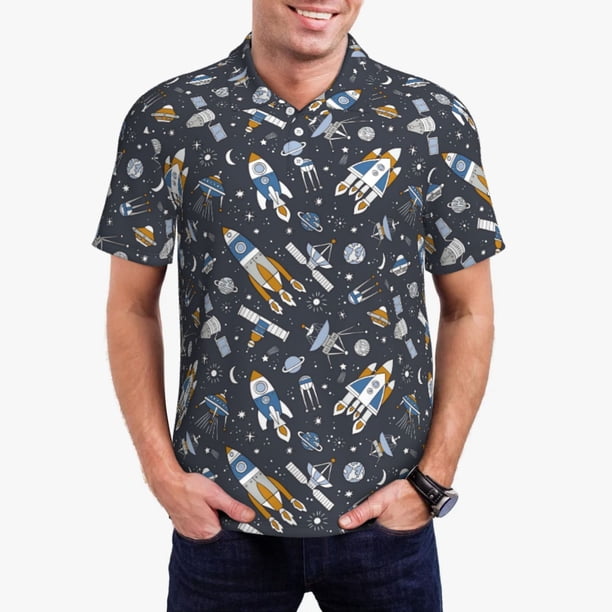 Balery Space Cars Camisa Polo de Hombre con Estampado, de Manga Corta y Tejido Medio, Camisa Tipo Golf Polo-Medium